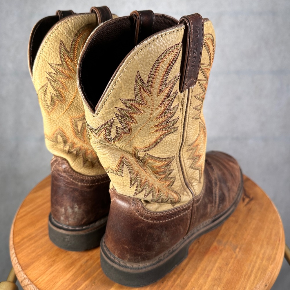 Justin Work Boots Mens 12EE Brown Leather Good WK4660 Western Square Toe - Picture 5 of 13